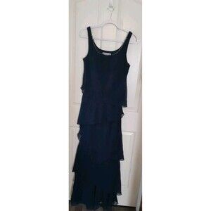 Vint. Jean Delys Women’s 8 Blue Ruffle Layer Gown With Built In Bra dress.  B55